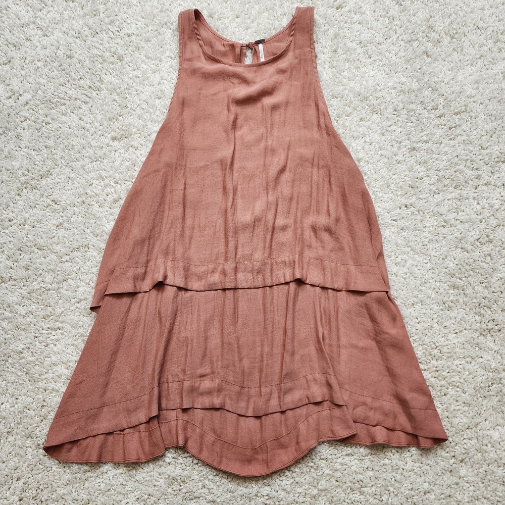 Free People Tunic Tank Top Womens XS Apricot Blouse Shirt Keyhole Back Boho Tier